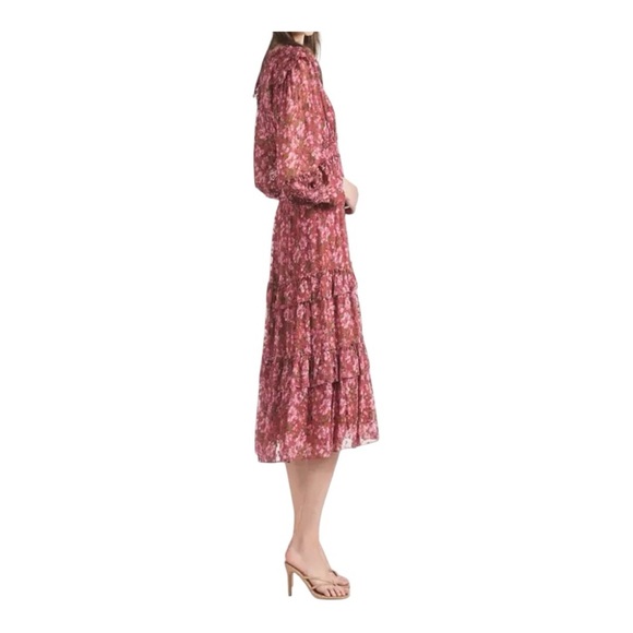 Sachin + Babi Ronnie Long Sleeve Pink Pleated Tie Front Midi Dress NWT - Picture 2 of 15